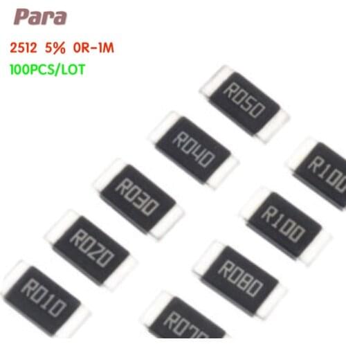 100PCS/LOT 2512 5% 0R-1M R001 R010 R100 R020 1R 10R 36 47 56 68 390 100R 1K 10K 100K 510K 470K 62R 1M ohm SMD Chip Resistor OHM