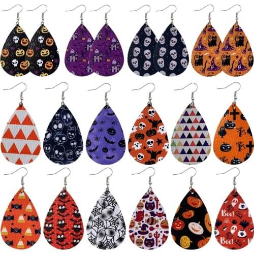 16 Color Halloween Earrings for Women Girl Faux Leather Dangle Halloween Costume Party Decoration Drop Earrings Jewelry