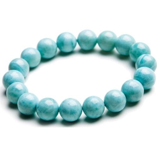 Fashion Stretch Charm Bracelet For Women Mens 12mm Blue White Round Bead Genuine Natural Larimar Bracelet Drop Shipping