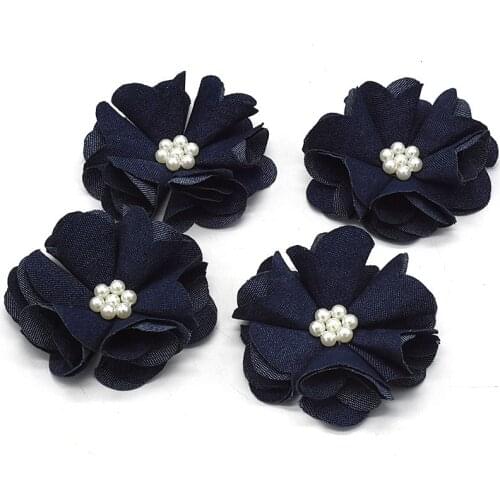 30 pcs/lot ,2.5'' shabby denim flower,denim fabric flower with pearl for apparel accessories headwear diy