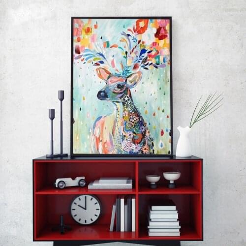 Abstract Graffiti Colorful Deer Animal Canvas Painting Print Posters and Prints Wall Art Picture for Living Room Home Decor