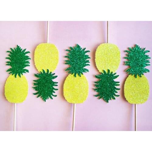 Glitter Pineapple Fiesta Luau tropical cupcake toppers hen night wedding party engagement toothpicks birthday cake decorations