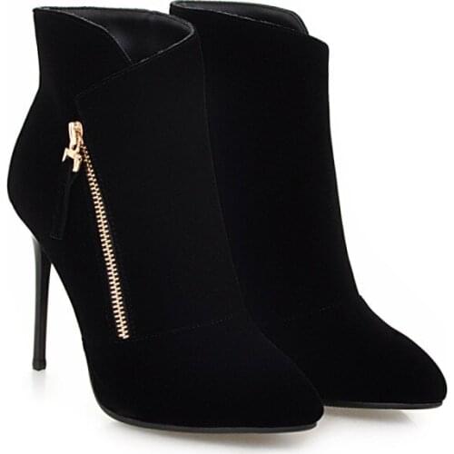 Big Size Ma'am Fine heel Short boots Pure color Side zipper Fashion boot barrel High heel boots