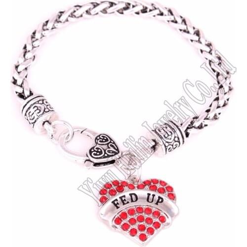 20CM length zinc studded with crystals FED UP pendant bracelet
