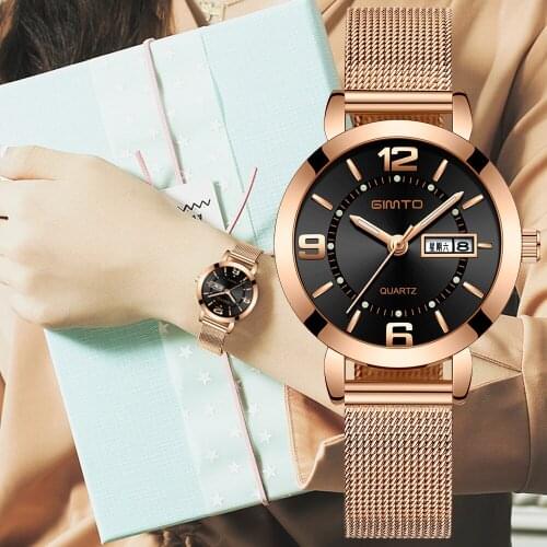 GIMTO 2018 Rose Gold Dress Women Watches Steel Clock Ladies Quartz Watch Luxury Brand Lovers Female gril watch relogio feminino