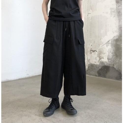 Big Yamamoto dark black nine point straight wide leg pants womens high waist drop feeling black summer thin casual pants