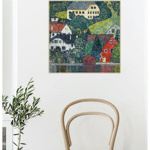 Citon Gustav Klimt《Houses at Unterach on Attersee,1916》Canvas Art Oil Painting Art Picture Wall Decor Home Interior Decoration