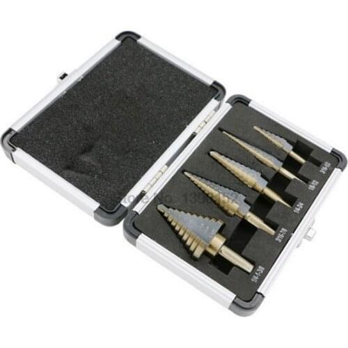 DHL 20set practical 5pcs/Set HSS COBALT MULTIPLE HOLE 50 Sizes STEP DRILL BIT SET Aluminum Case