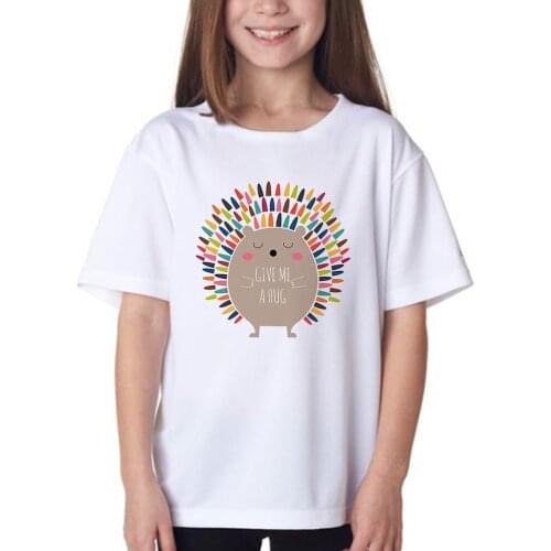 Humor Cartoon Animal Print Kids T-shirts Hedgehog Needs Your Hug Graphic Tops France Fashion Girls Boys Popular T-shirt Clothes