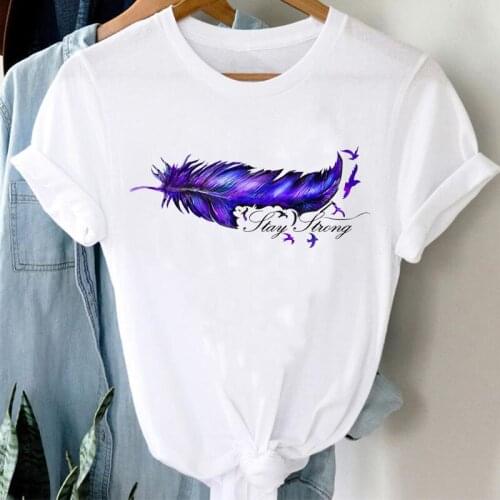 T-shirts Women Cartoon Watercolor Feather Summer Short Sleeve Fashion Clothes Graphic T Tshirt Top Lady Print Female Tee T-Shirt