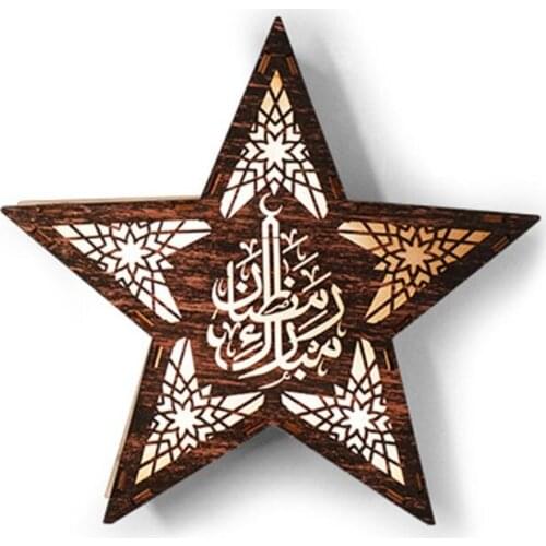 H7JB Ramadan Festival LED Star Lights Wooden Wall Light Elegant Decoration Eid Home