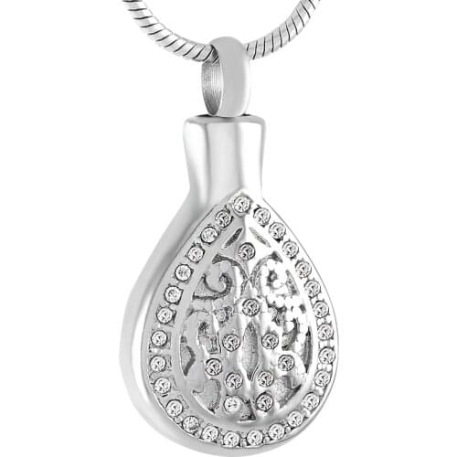 IJD9426 Inlay Crystal Water Drop Memorial jewelry that holds cremated ashes Keepsake Cremation Urn Necklace Pendant - Stainless