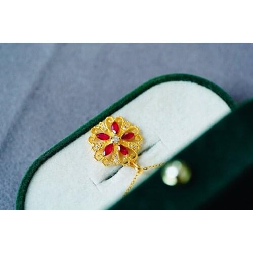 JHY711 Solid 18K Yellow Gold Nature Red Ruby Gemstones Pendants Necklaces for Women Fine Jewelry for Women Gifts