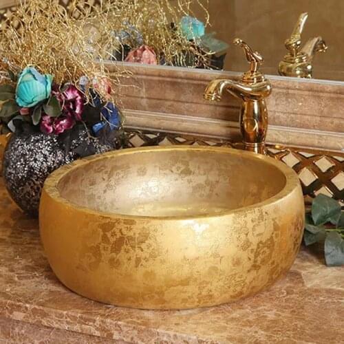 Handmade Europe Style Lavobo Ceramic Bathroom Luxurious Artistic Bathroom Sink Countertop ceramic wash basin bathroom sink gold