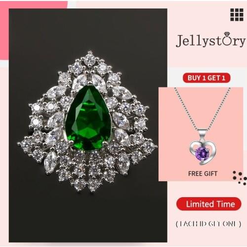 Jellystory Classic charms rings with water drop shape emerald gemstone 925 sterling silver fine jewelry ring for female wedding