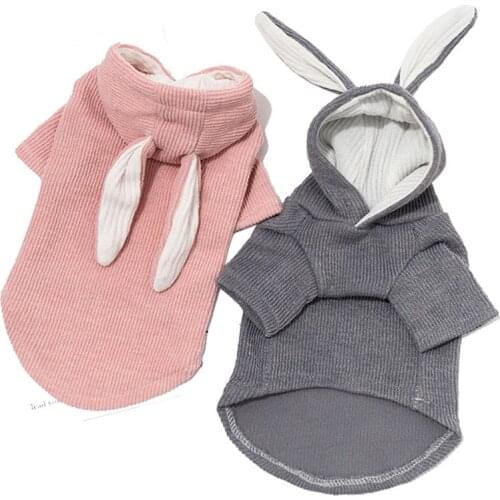 Cute French Bulldog Hooded Coat Jacket Winter Warm Pet Clothes For Small Dogs Sweet Rabbit Ears Shape Puppy Cat Clothing Costume