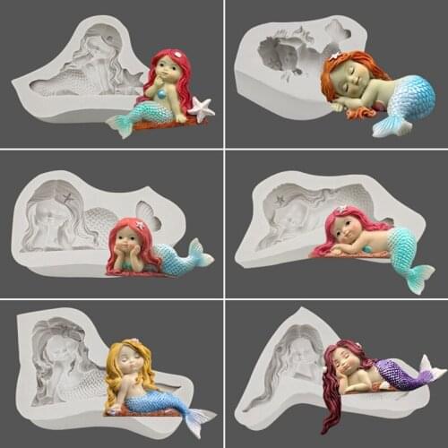 Hot 3d Cartoon Mermaid Girl Fondant Silicone Decoration Mold DIY Cake Decorating Tools Baking Mould 2020
