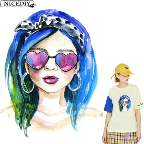Nicediy Fashion Hippie Rock Girl Patches for Clothes Iron on Heat Transfer Vinyl Stickers Children Boy Girl Patches Washable DIY