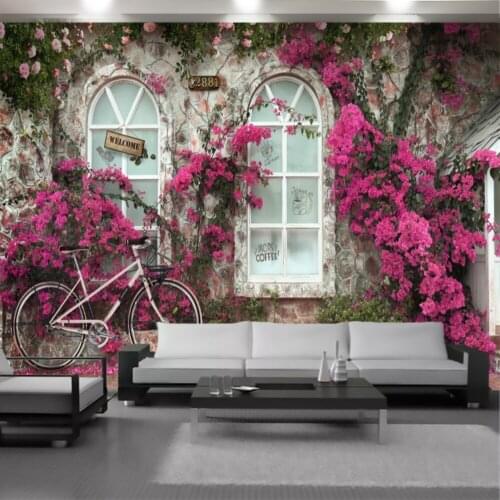 Pink Flower House 3d Mural Wallpaper Beautiful Landscape Interior Home Decor Living Room Bedroom Painting Wallpapers