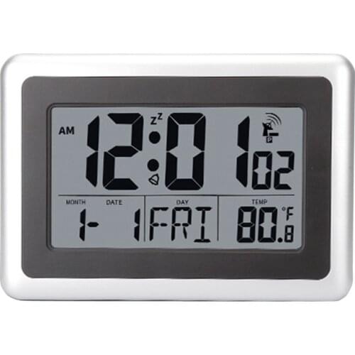 Atomic Wall Desk Clock Large Display with Indoor Temperature Date Calendar, Digital Alarm Clock for Kitchen Bedroom
