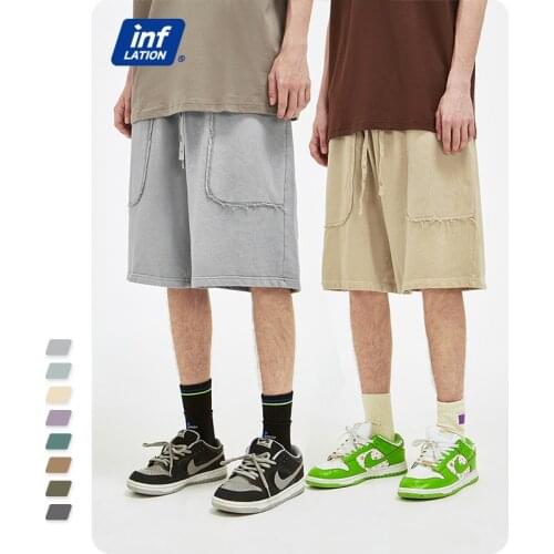 INFLATION Straight Sweat Shorts Men Summer 100% Cotton Knee Length Sports Shorts Men Summer Casual Shorts Plus Size