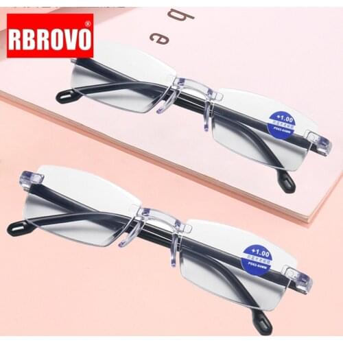RBROVO 2021 Reading Glasses Women Anti-blue light Reading Eyeglasses Frameless Lens Glasses Frame for Women/Men Retro Spectacle