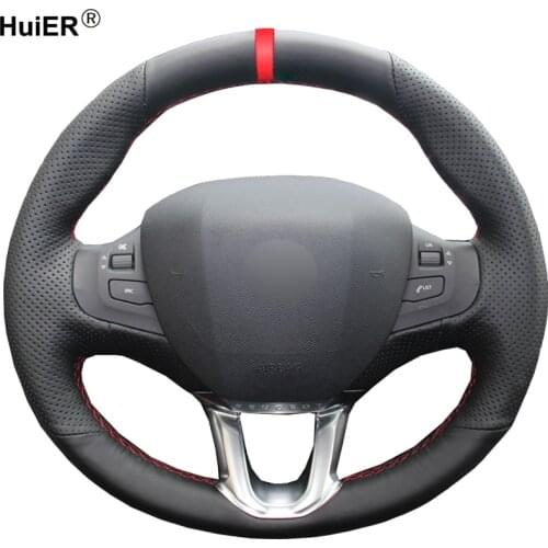 Hand Sewing Car Steering Wheel Cover Wrap Funda Volante Red Marker For Peugeot 208 2011- 2017 2018 2019 Peugeot 2008 2013-2019