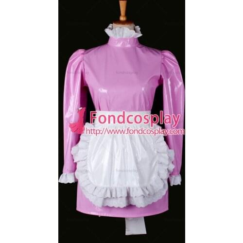 Sexy Sissy Maid Dress Lockable French Uniform Pink Pvc Dress Cosplay Costume Custom-made[G773]