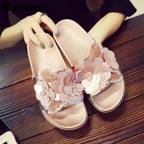 Bailehou Fashion Women Slippers Beach Flip Flops Sandals Slip On Slides Flower Slipper Women Shoes Indoor Femal Casual Slippers