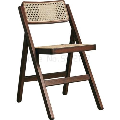 Nordic rattan woven medieval chair household folding back rattan woven chair red restaurant dining chair Cafe stool