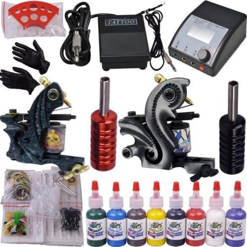 Tattoo equipment in tattoo kits art set 2 top tattoo gun 8 color inks YLT-69