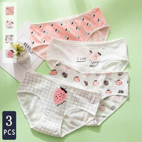 Norns Plaid Strawberry Breathable Cotton Cute and Sweet Girl Japanese Briefs Covered Hip Cotton Crotch Mid-waist Womens Panties