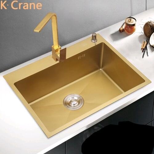 Gold SUS304 Stainless Steel Kitchen Sink Single Bowl Filter Drain Vegetable Washing Sinks Modern Luxury Fregadero Basin Lavabo