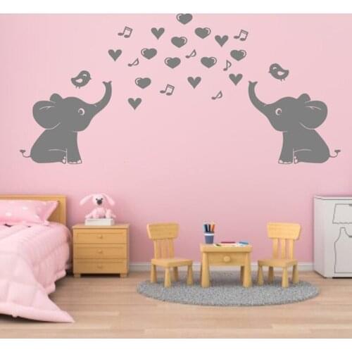 Vinyl Wall Sticker Cute Elephants Heart bird Nursery boy girl childs Room Decor music notes Wall Decal Bedroom Wall Decor C451