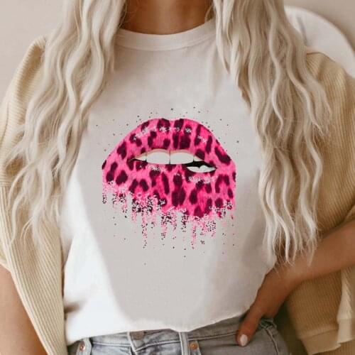 Women Print Graphic Fall Leopard Lip New T-shirt Short Sleeve Tee Fashion T Shirt Female Cartoon Top 90s Ladies Clothing