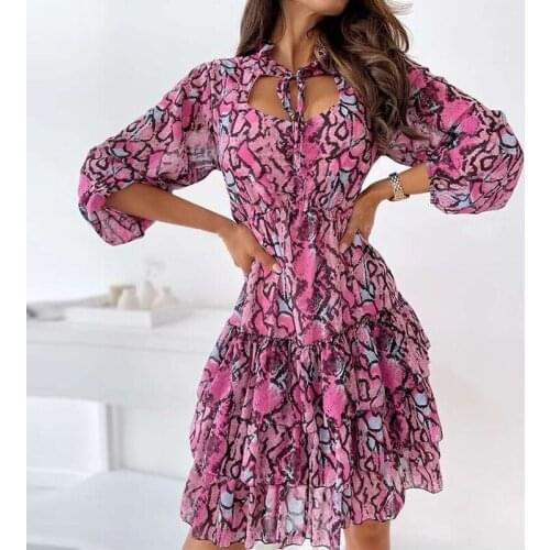 Women Spring Layered Ruffles Flower Print Dress Boho 2021 New Casual Office Chiffon Shirt Dress Female Elegant Beach Vestidos