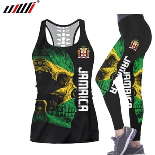 UJWI design Hollow Tanktop For Women 2020 Summer Sexy Sleeveless Vest Girl Feather Tank Top Jamaica Flag Skull Large Size