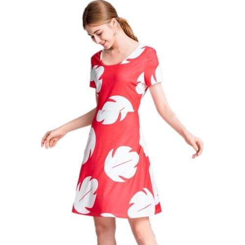 WXC Women Midi Dress 2020 Hawaiian Maple Leaf Short Sleeve Dress Vintage A Line 80s 90s Party Dresses Female Vestidos