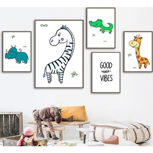 Giraffe Zebra Hippo Crocodile Cartoon Wall Art Canvas Painting Nordic Posters And Prints Wall Pictures Kids Room Nursery Decor