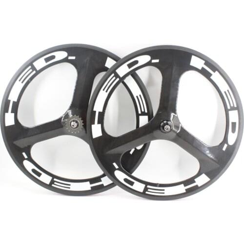 1Pair new 700C Road Track Fixed Gear bike 3K UD 12K full carbon fibre bicycle clincher rim 3 spokes wheelset lightest Free ship