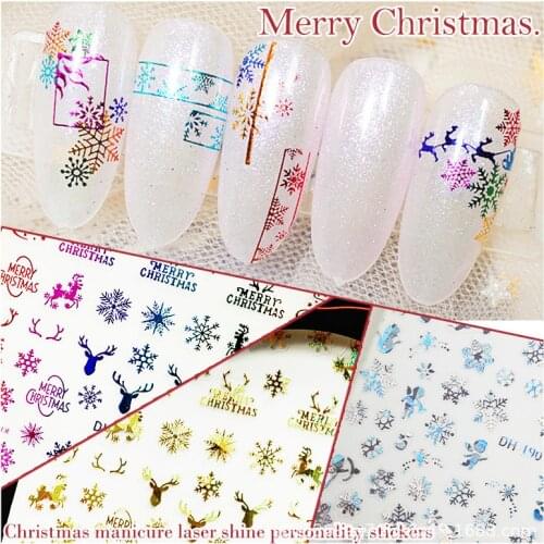 1Pcs 3D Nail Sticker Christmas Holographics Snowflake For Gold Silver Nail Art Stickers DIY Nail Art Decoration Decals