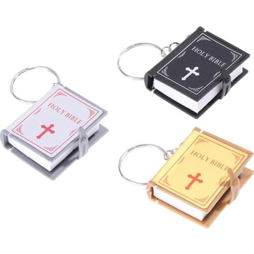 1Pcs Cute Mini English HOLY BIBLE Keychains Religious Christian Cross Keyrings Women Bag Gift Souvenirs