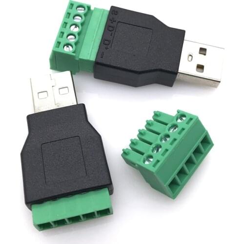 1Pcs USB female to screw connector USB plug with shield connector USB2.0 Female Jack USB female to screw terminal