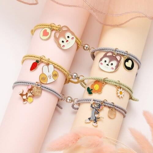 2Pcs/set Cute Cartoon Magnet Creative Couple Bracelets for Women Anime Charms Bangle Men Rope Chains Pulsera Lover Jewelry Gift