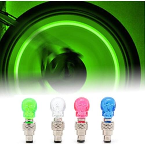 2Pcs LED Car Bike Wheel Tire Tyre Valve Dust Cap Skull Shape Neon Spoke Flash Lights Car Motorbike Valve Stems&Caps Accessories