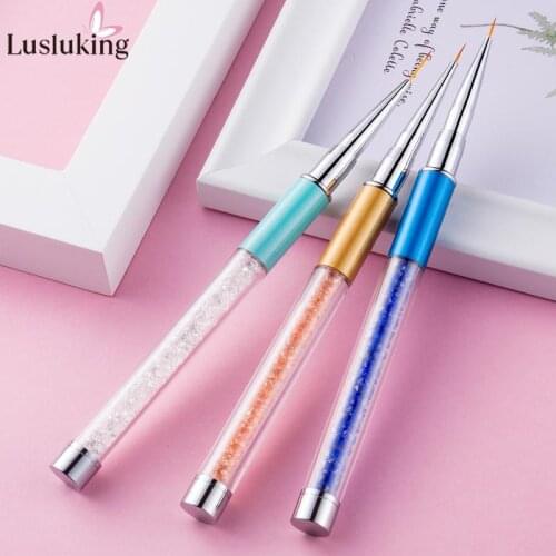 3pcs/set Nail Art Liner Brush Carved Painting Draw Pen Rhinestone Handle Acrylic UV Gel Extend Nail Tips Manicure Tools Crystal