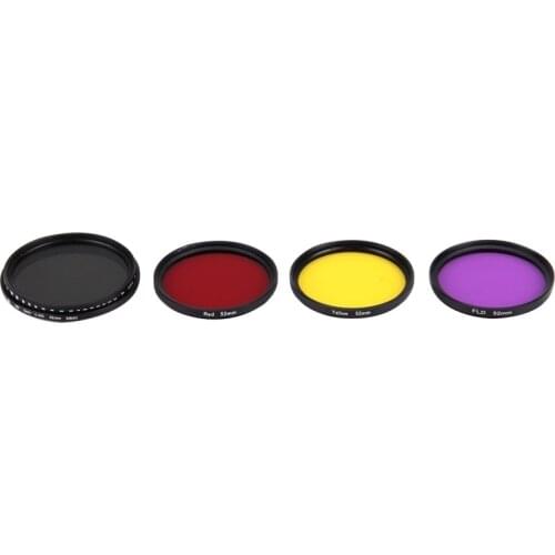 4 in 1 Proffesional 52mm Lens Filter for GoPro HERO5 4s 4 3+ 3 2 Xiaoyi Sport Action Camera, ND2-400 Red Yellow FLD / Purple