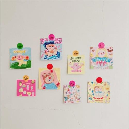 8 Sheets Kawaii Oil Painting Bear Cards Double-Sided Postcard Decoration Bedroom Wall Korean Photo Props Card Stationery