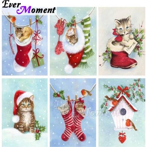 Ever Moment Diamond Painting Sock Cat Bird Christmas Decoration Cross Stitch Handmade Full Square Diamond Embroidery ASF1977
