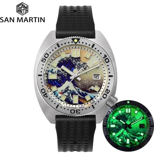 San Martin Diver Watch 6105 Wave Luminous Surfing Dial NH35 busos Mechanical Men Watch Sapphire Date Automatic Watch